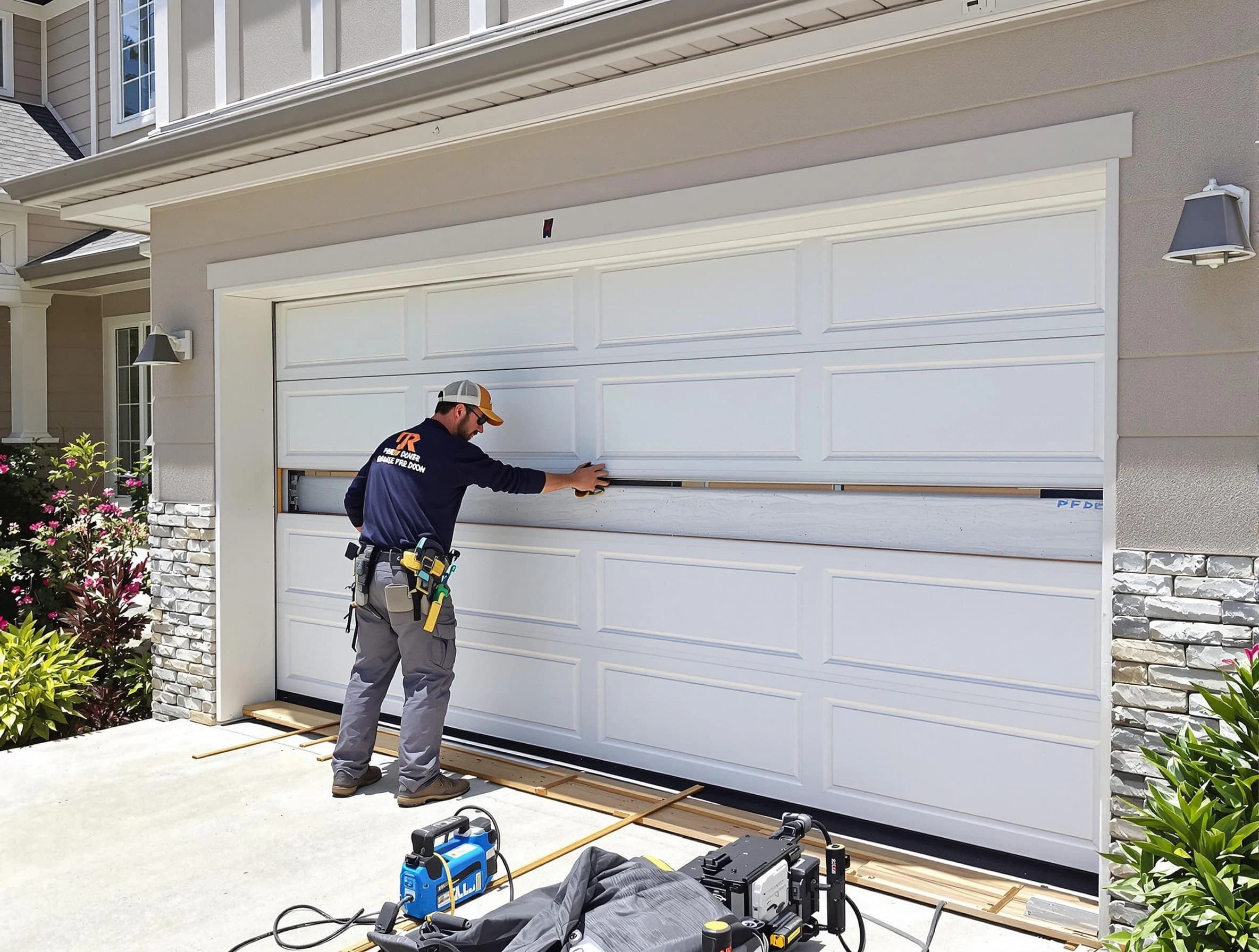 Vineyard Garage Door Repair team performing complete garage door replacement at Vineyard residence