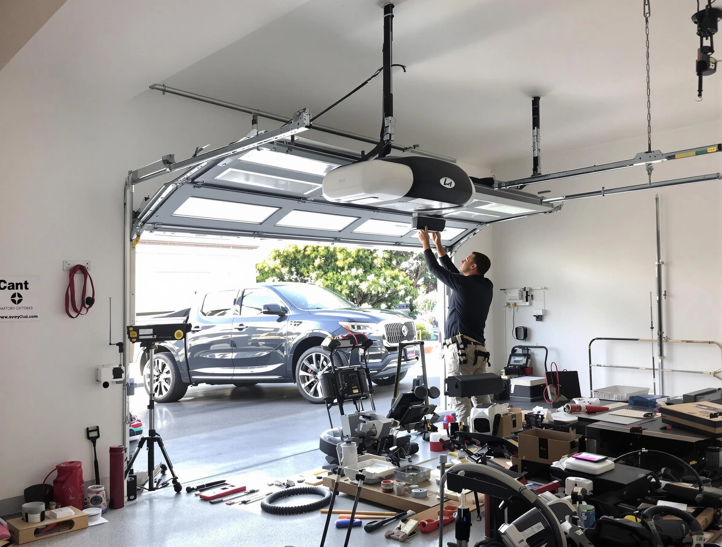 Vineyard Garage Door Repair specialist installing smart garage door opener system in Vineyard home