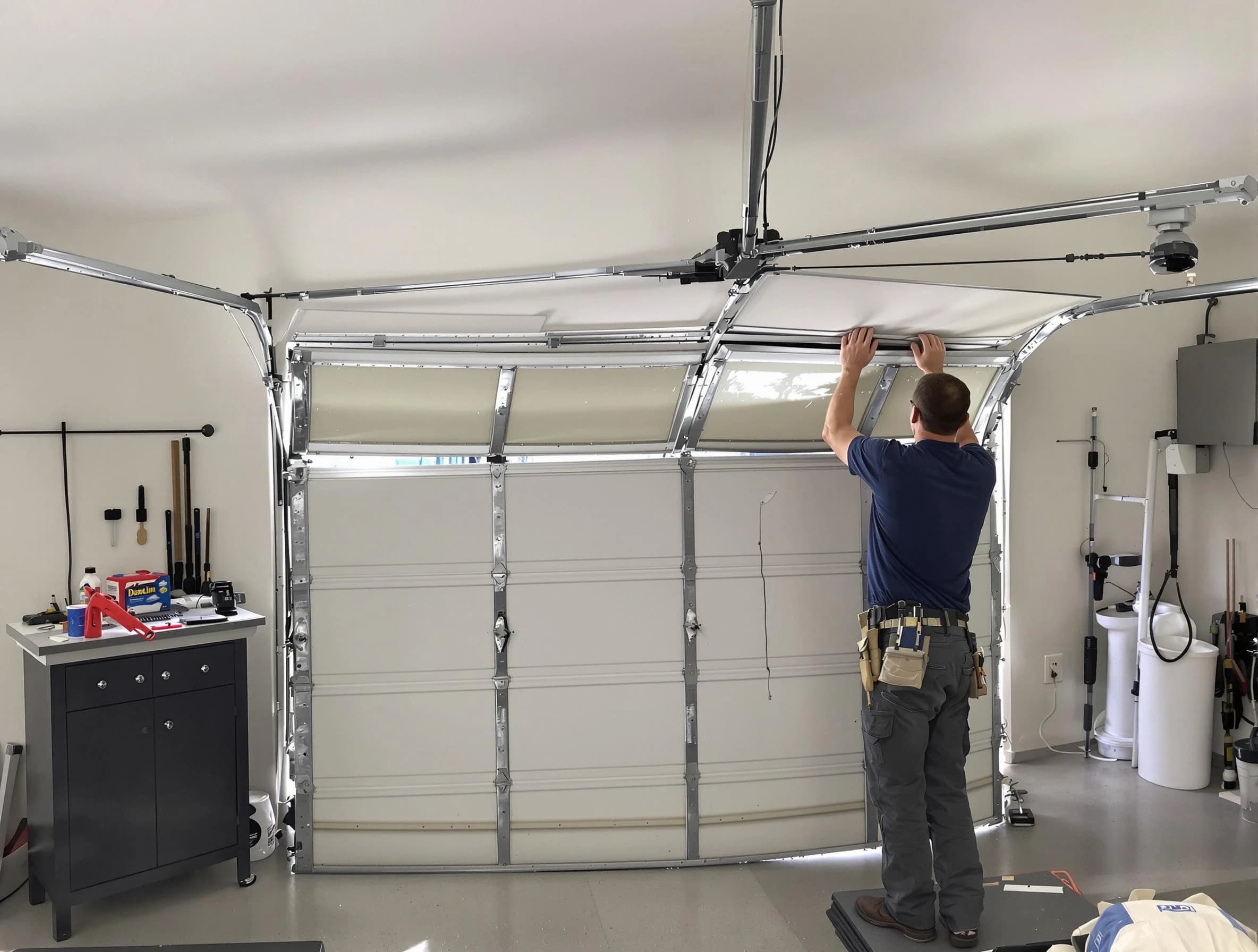 Vineyard Garage Door Repair specialist performing precise section replacement on Vineyard garage door
