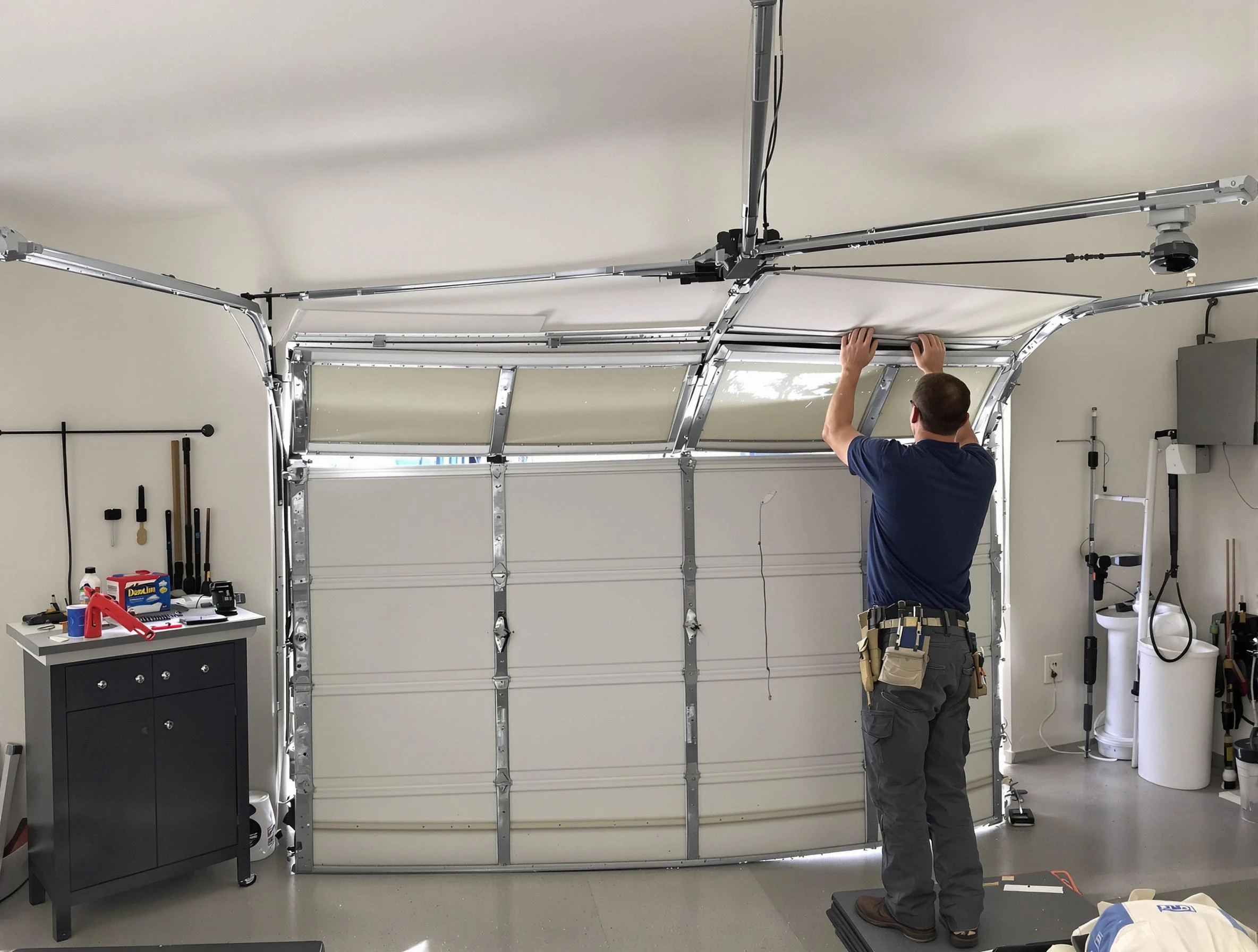 Vineyard Garage Door Repair specialist performing precise section replacement on Vineyard garage door