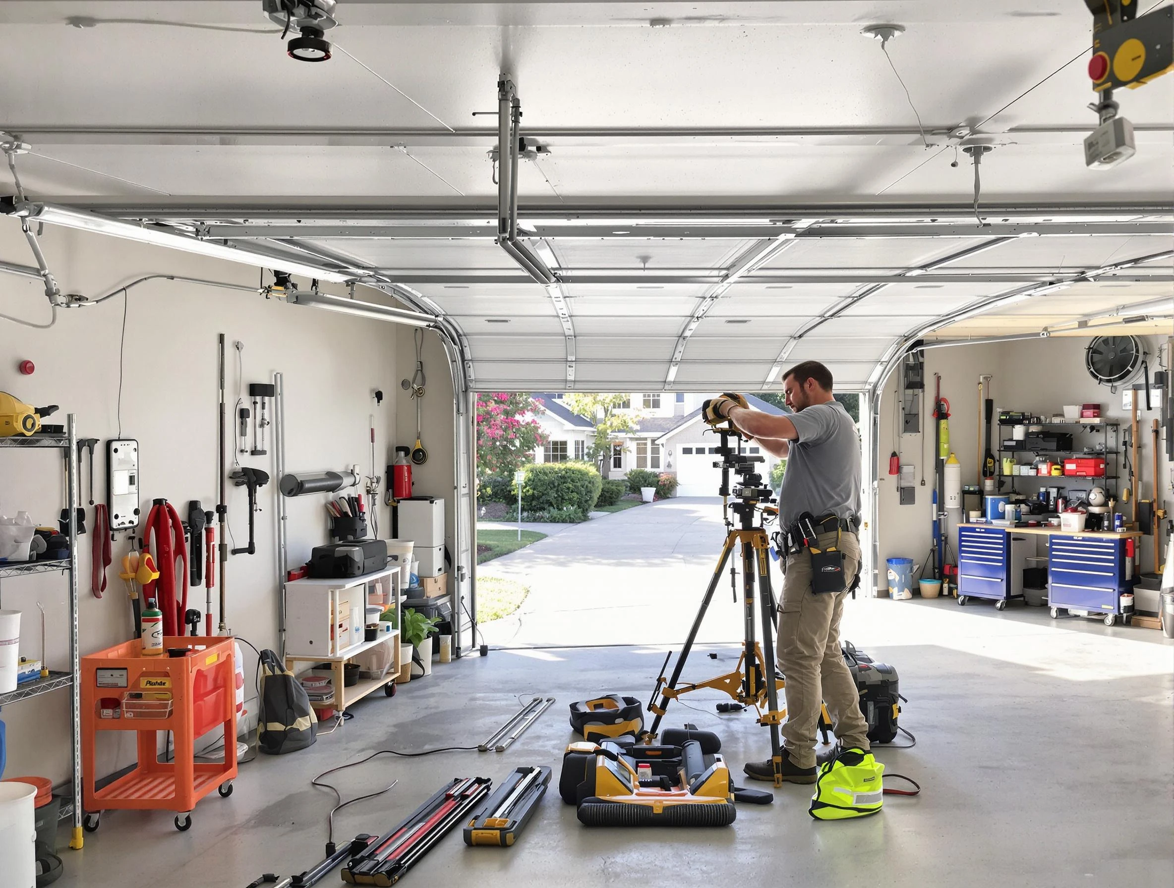 Vineyard Garage Door Repair specialist performing laser-guided track alignment in Vineyard